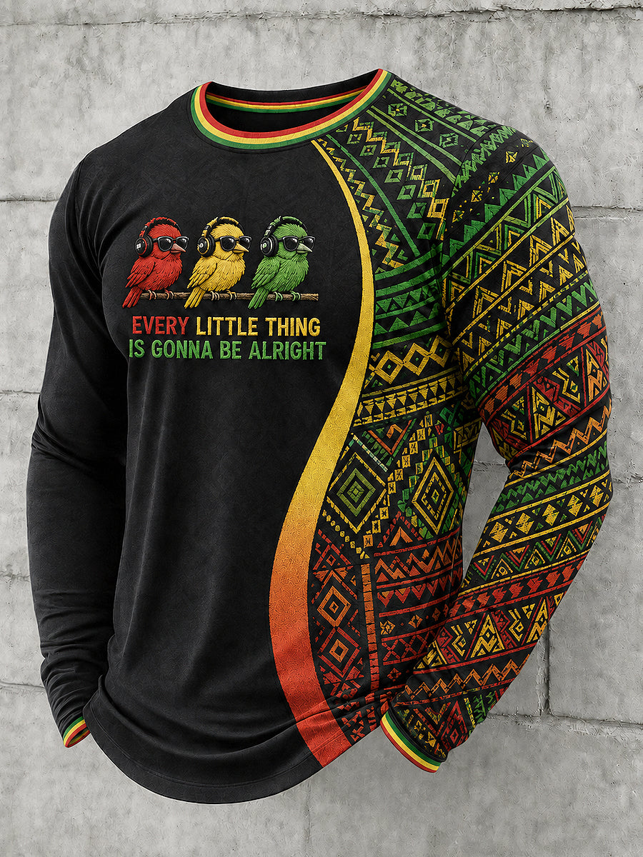 Men's Reggae Printed Long Sleeved Round Neck T-shirt