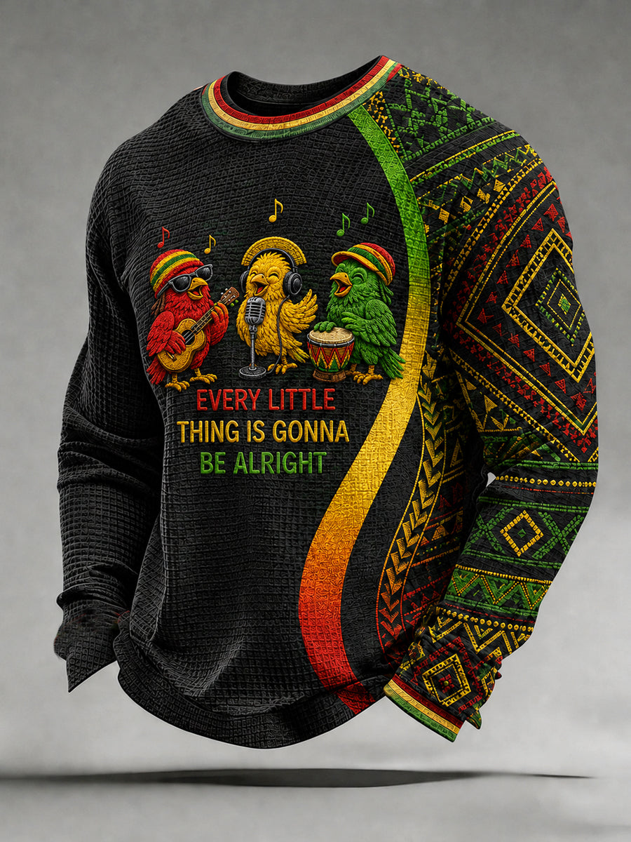 Men's Reggae Printed Waffle Long Sleeved Round Neck Sweatshirt