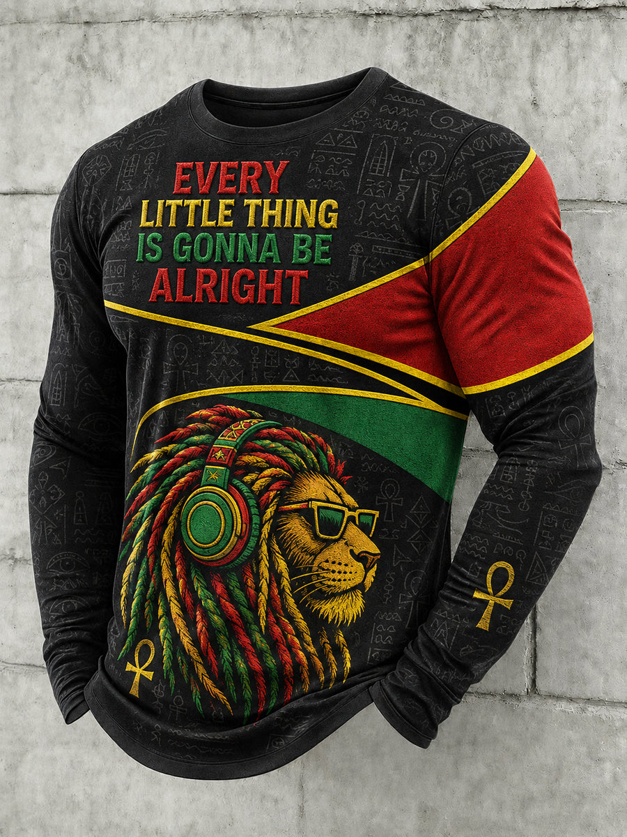 Men's Reggae Printed Long Sleeved Round Neck T-shirt