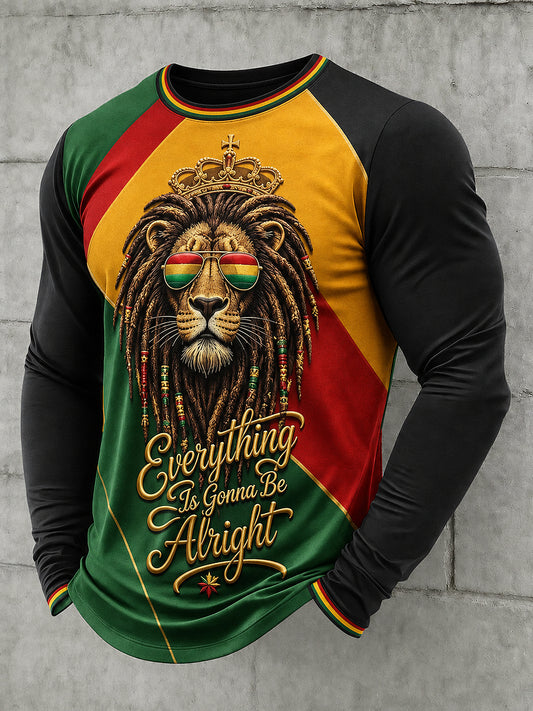 Men's Reggae Printed Long Sleeved Round Neck T-shirt