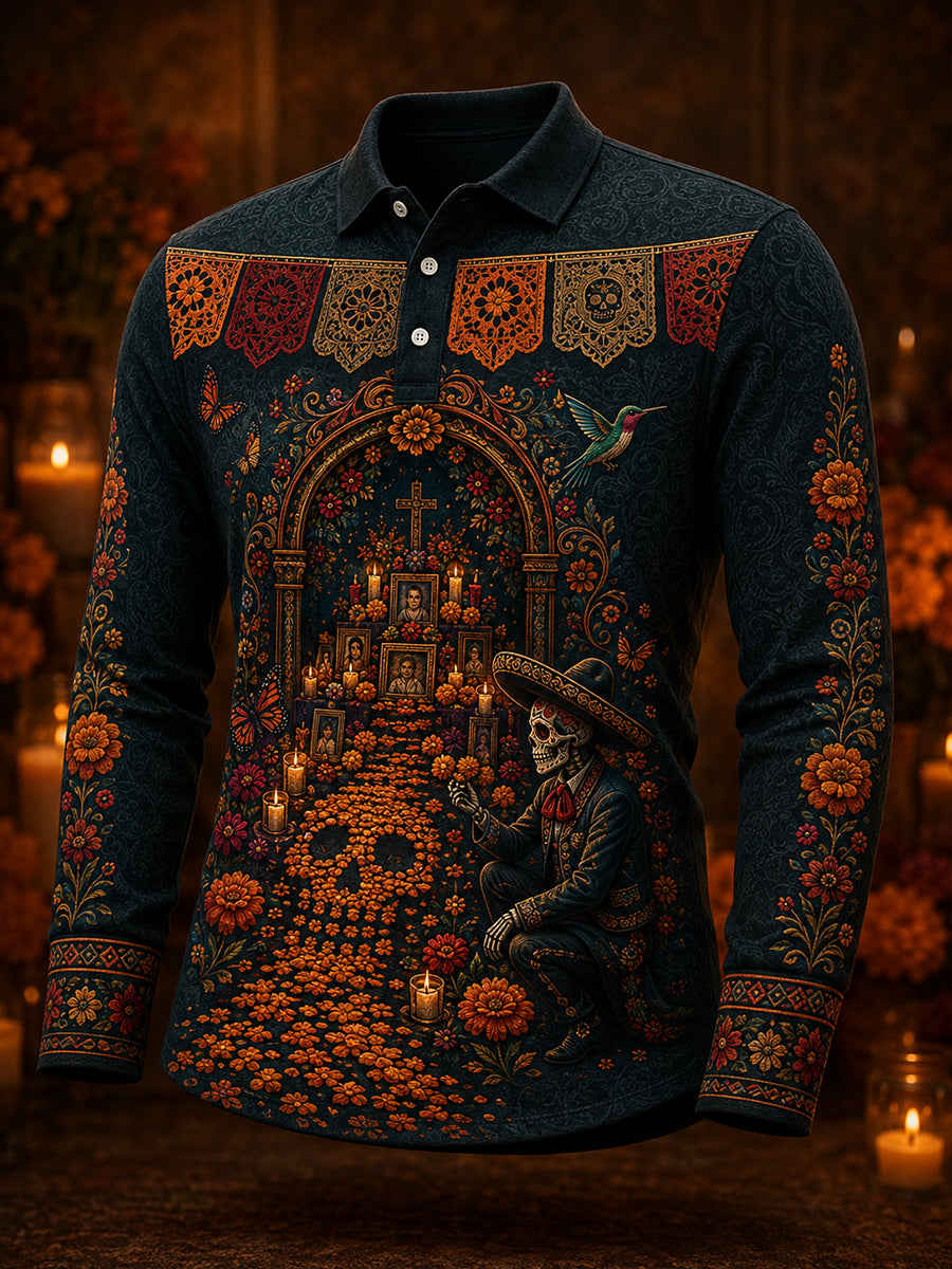 Men's Mexico's Day Of The Dead Long Sleeve Shirt
