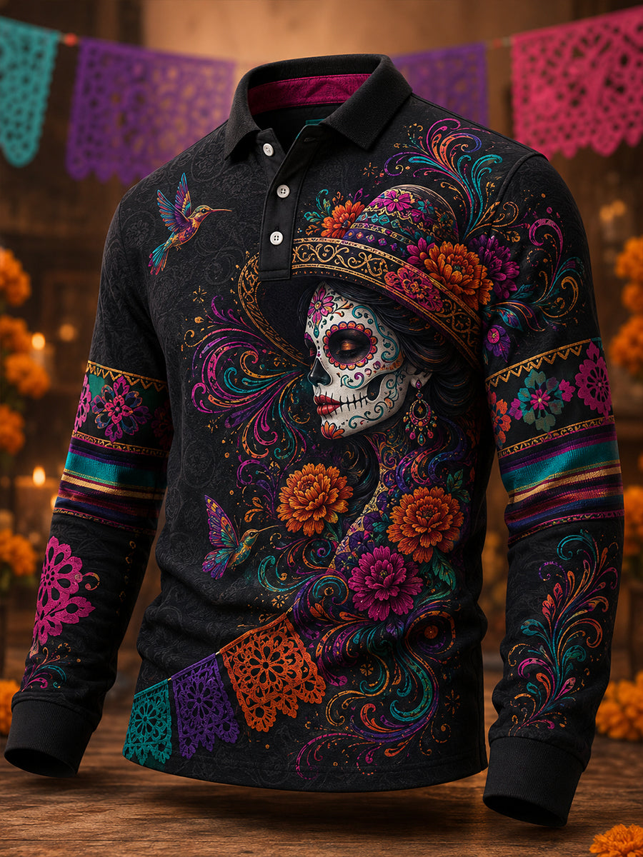 Men's Mexico's Day Of The Dead Long Sleeve Shirt