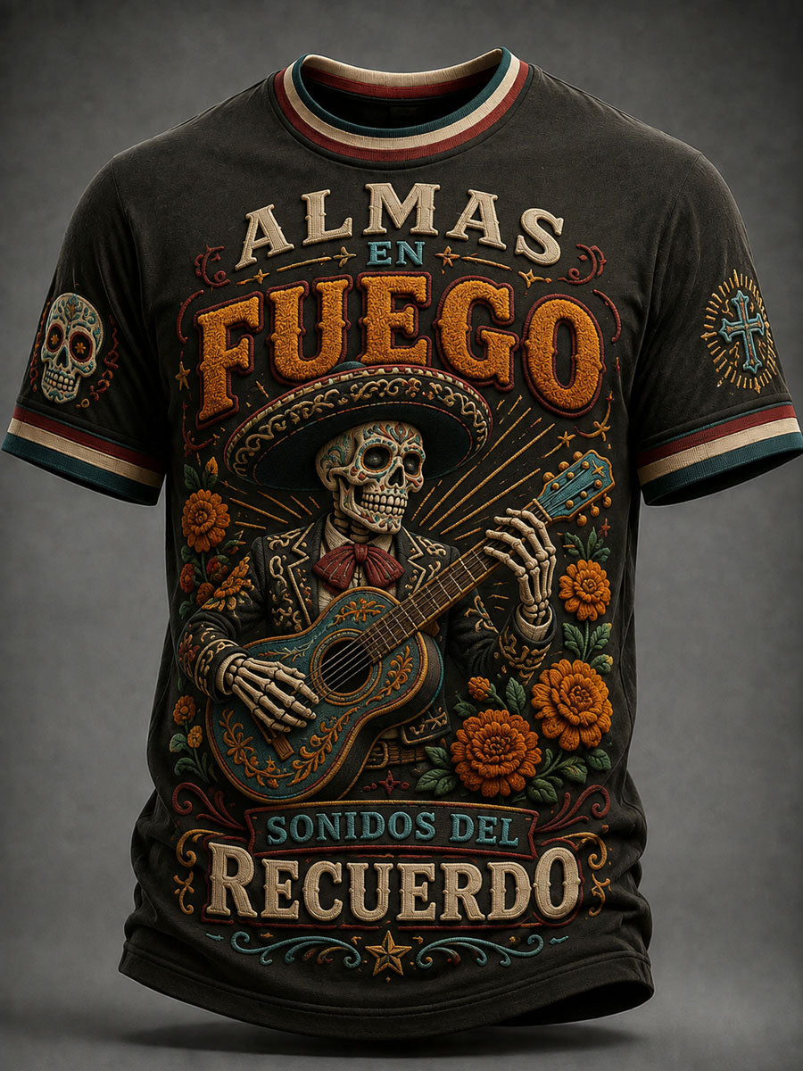 Men’s Día de los Muertos Printed Casual T-Shirt