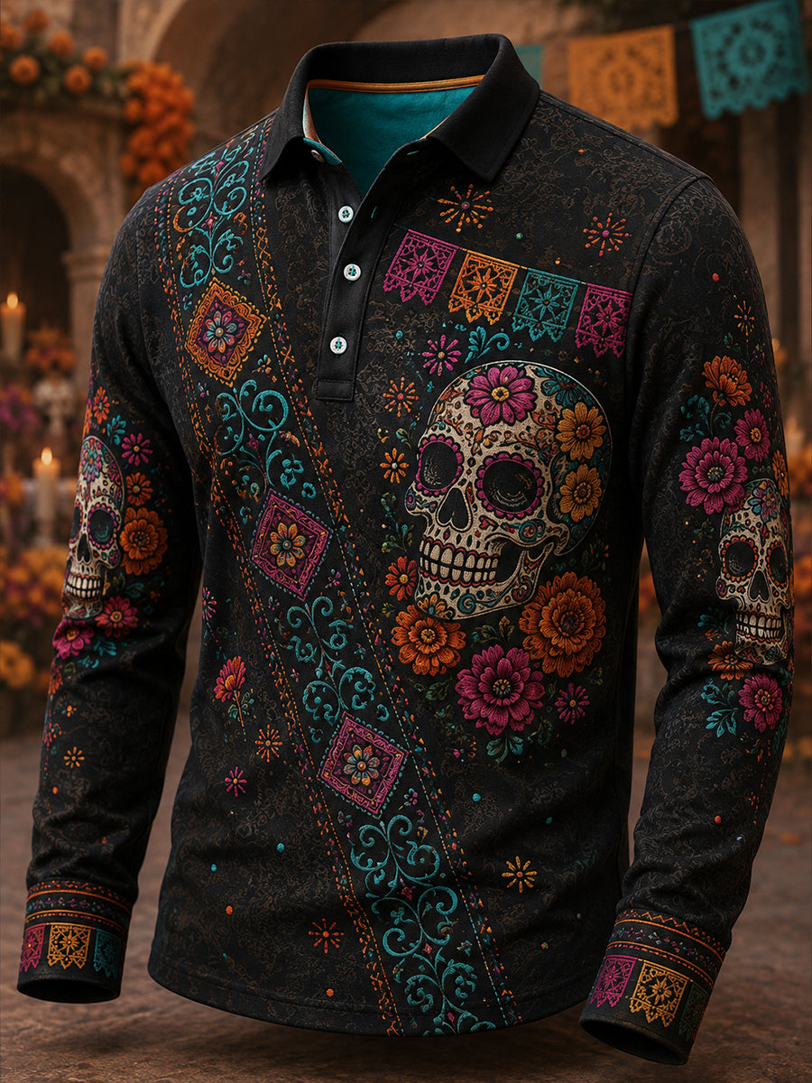 Men's Mexico's Day Of The Dead Long Sleeve Shirt