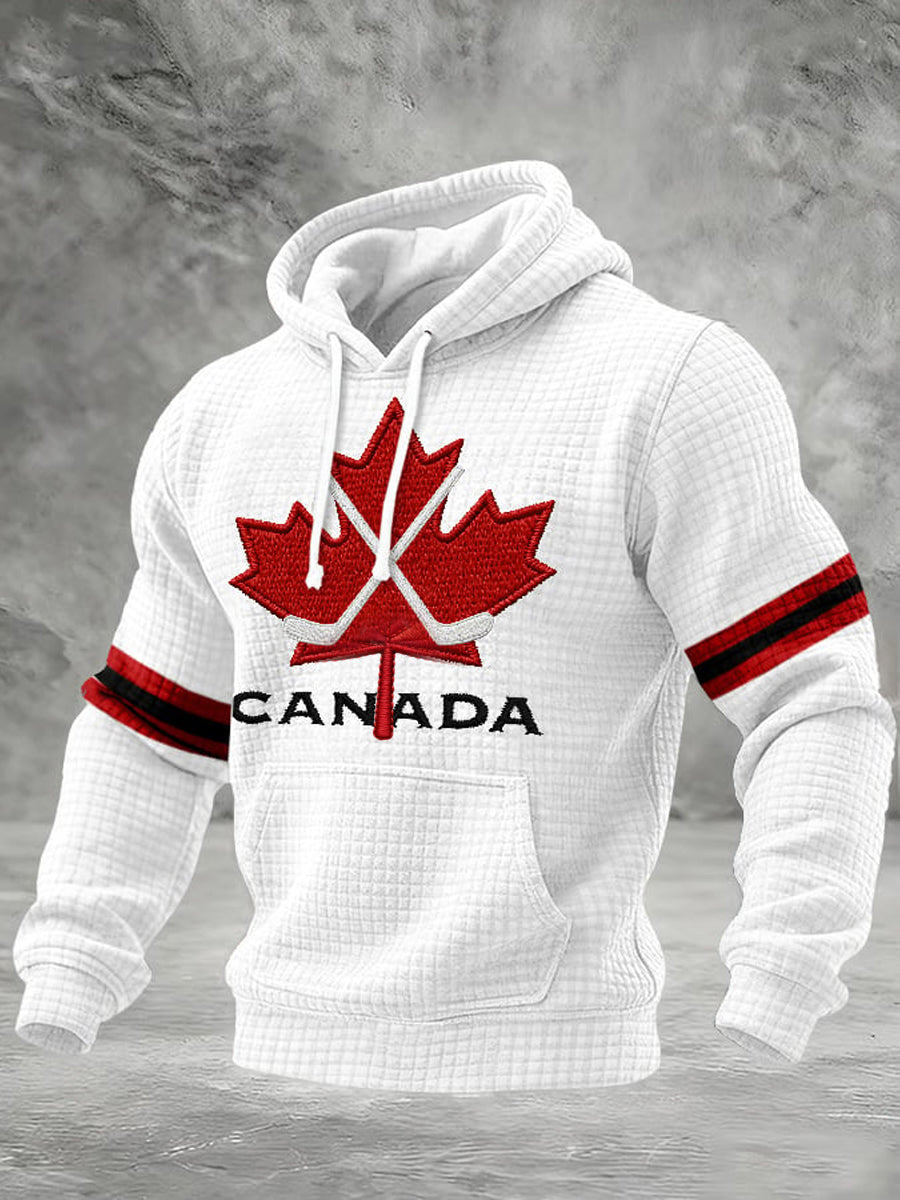 Men's Vintage Canada Hockey Printed Casual Hoodie