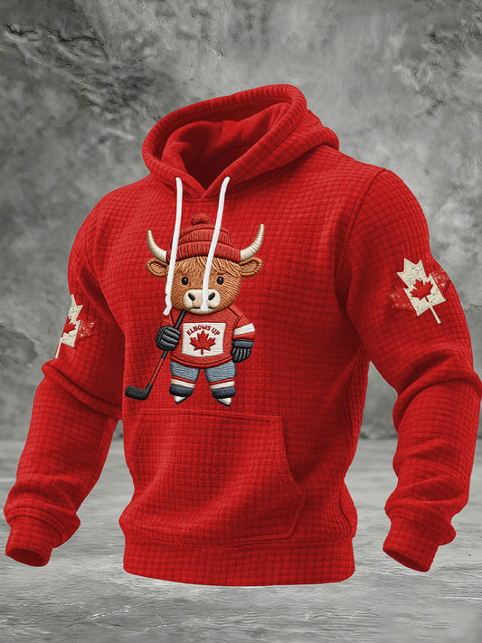 Men's Vintage Canada Hockey Printed Casual Hoodie