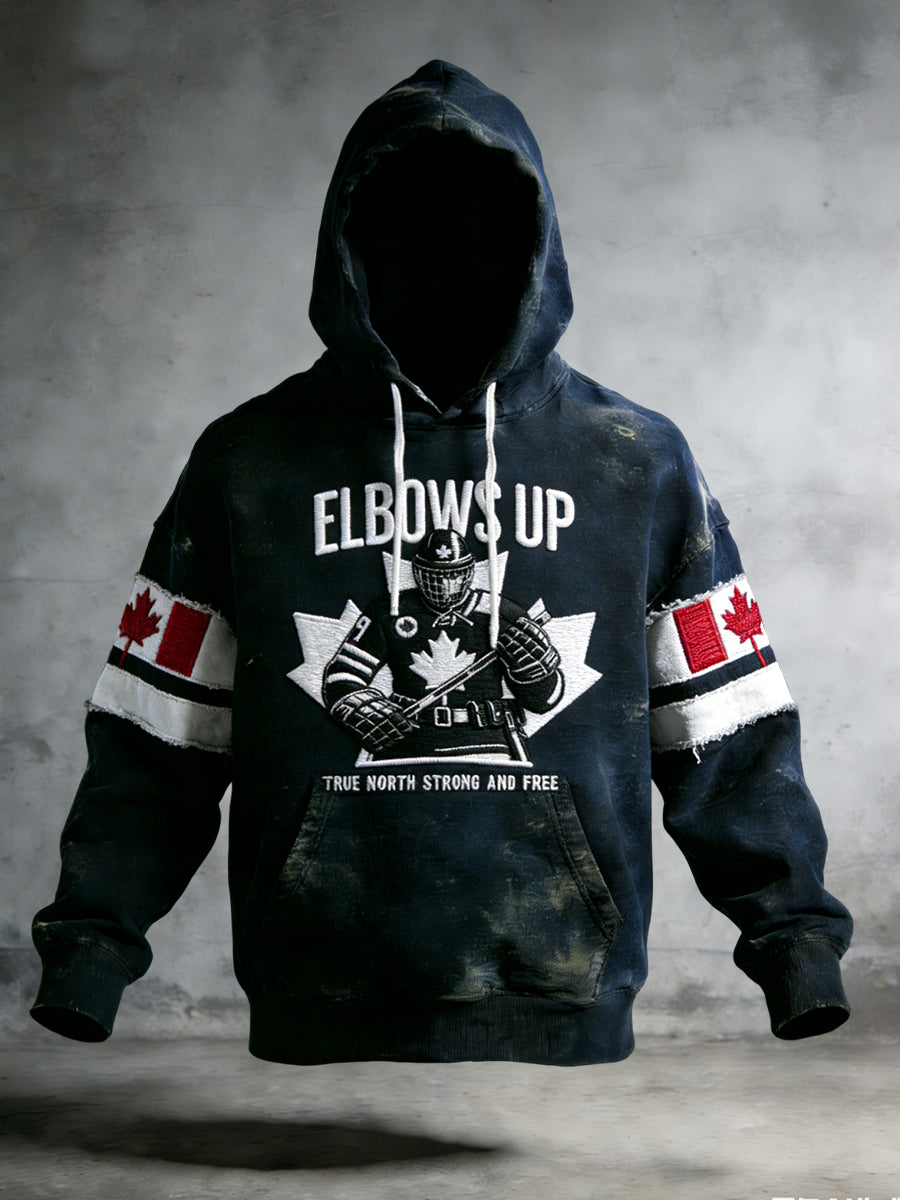 Retro Canadian Hockey Emblem Casual Hoodie