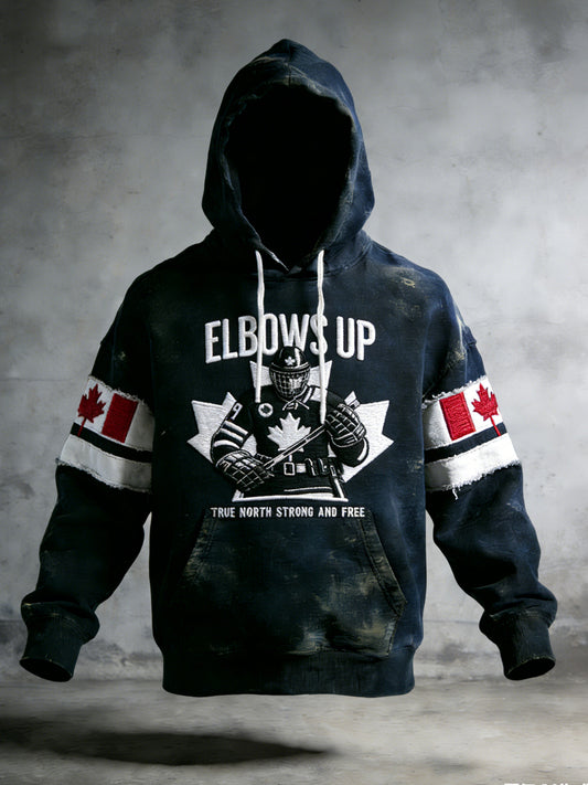 Retro Canadian Hockey Emblem Casual Hoodie