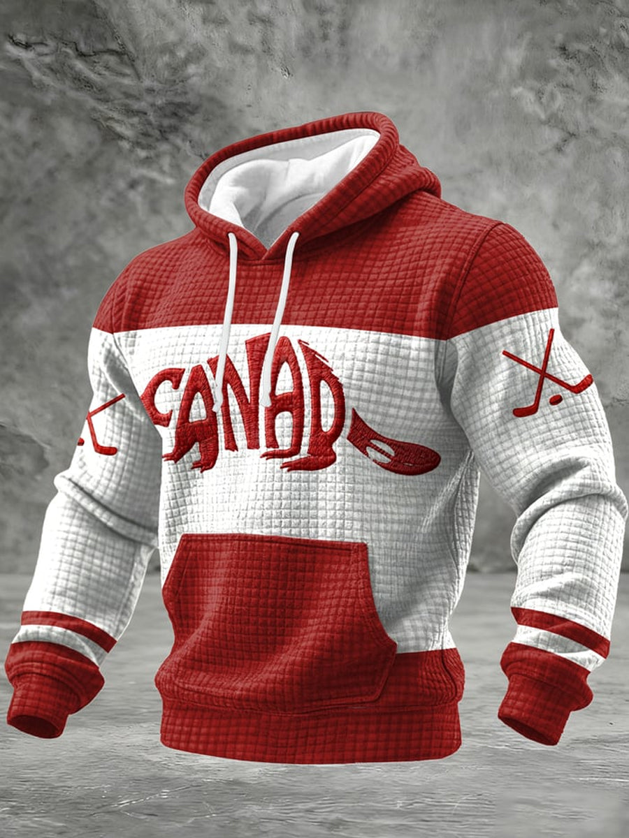 Men's Vintage Canada Hockey Printed Casual Hoodie