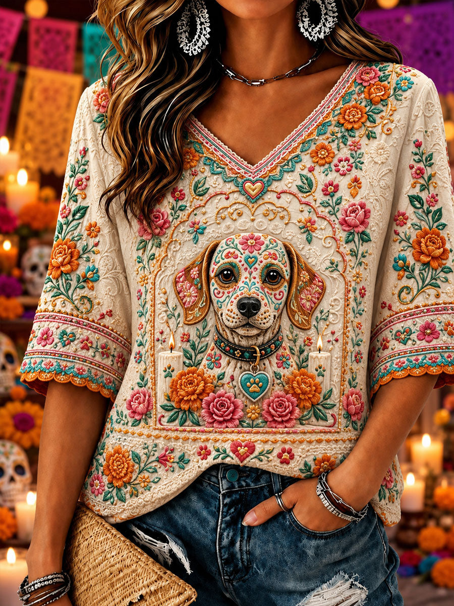 Women's Day of the Dead Print Casual Top