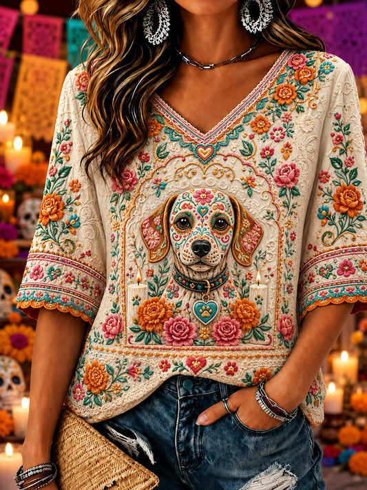 Women's Day of the Dead Print Casual Top