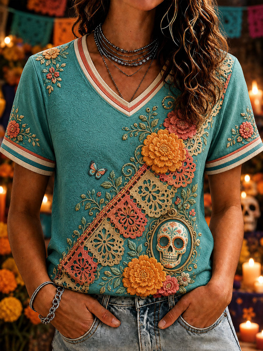 Women's Day of the Dead Print Casual T-Shirt