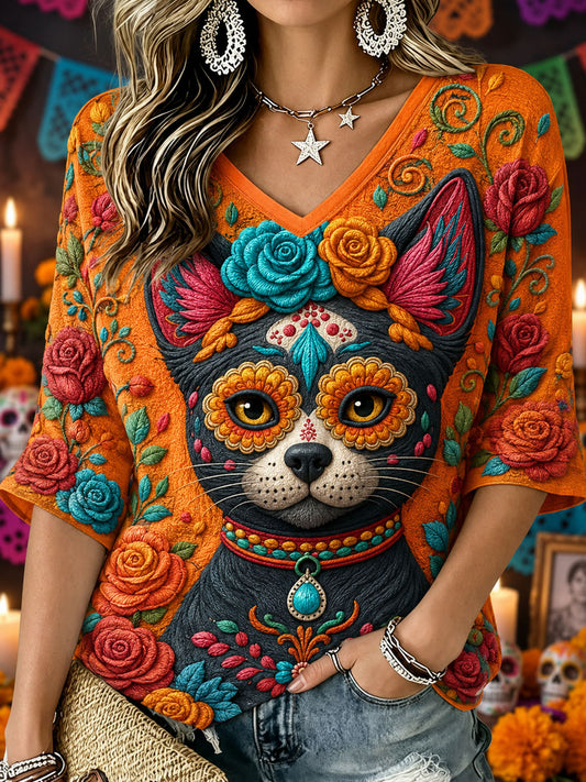Women's Day of the Dead Print Casual T-Shirt