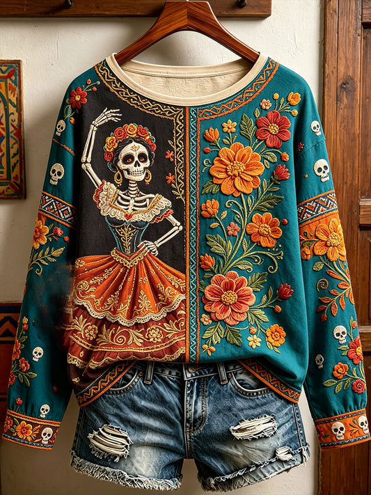 Women's Mexico Day of The Dead Floral Art Printed T-shirt