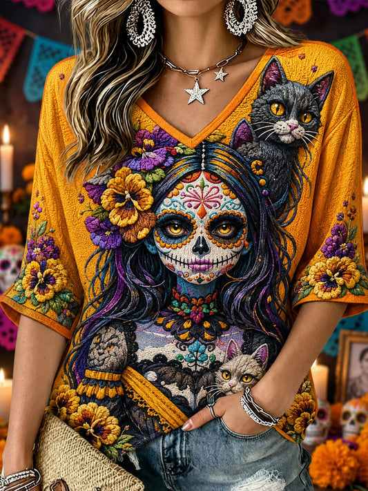 Women's Day of the Dead Print Casual T-Shirt