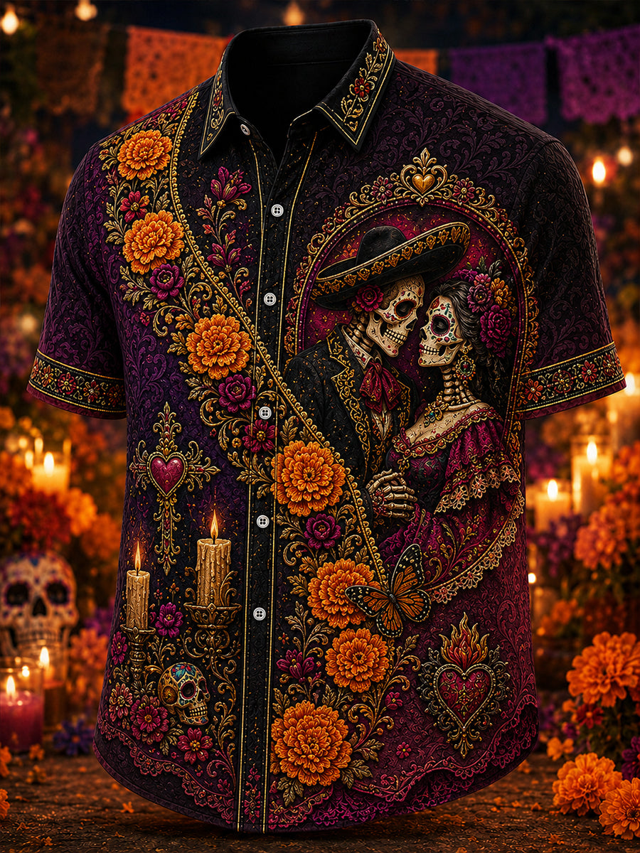 Men's Mexico's Day of the Dead  Print Short-Sleeved Shirt