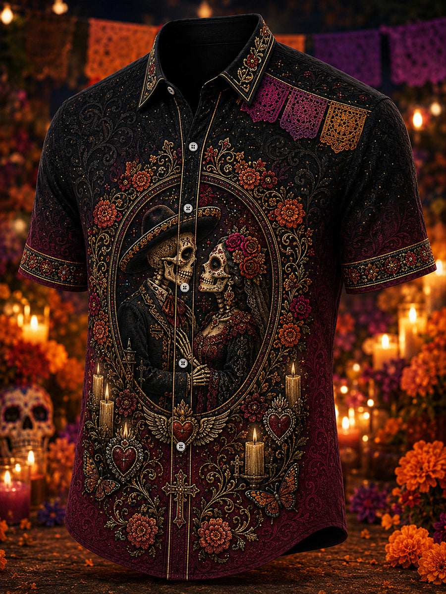 Men's Mexico's Day of the Dead  Print Short-Sleeved Shirt