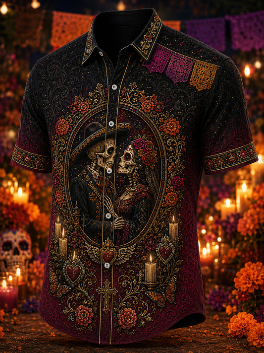 Men's Mexico's Day of the Dead  Print Short-Sleeved Shirt