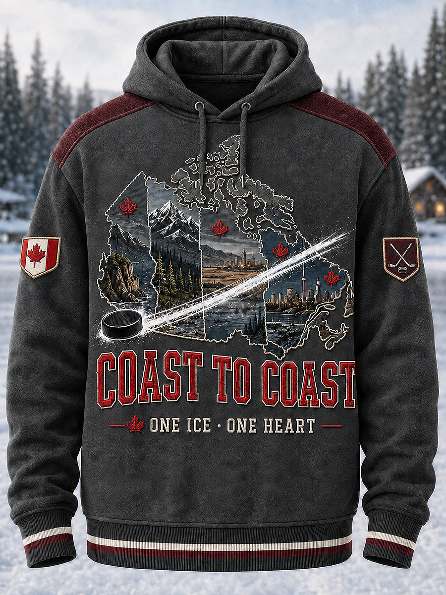 Men's Canadian Ice Hockey Printed Long Sleeved Hooded Sweatshirt