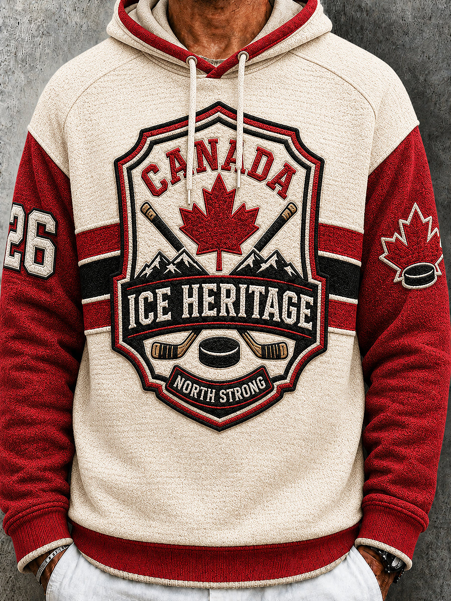 Men's Canadian Ice Hockey Printed Long Sleeved Hooded Sweatshirt