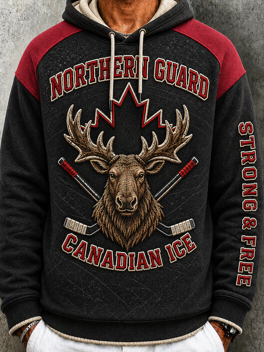 Men's Canadian Ice Hockey Printed Long Sleeved Hooded Sweatshirt