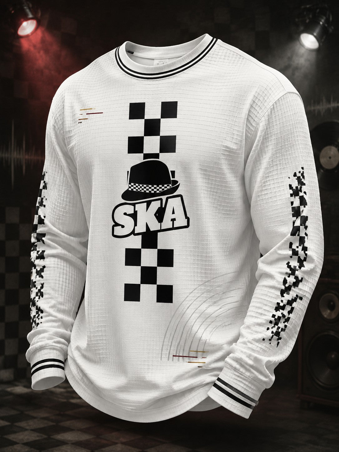 Men's Ska Revival Style Printed Waffle Long Sleeve T-Shirt