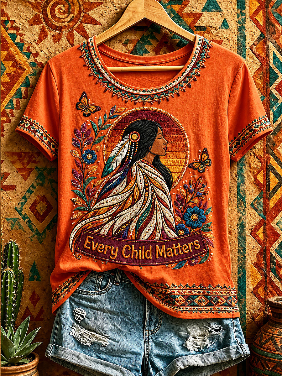 Women's Every Child Matters Printed Vintage Fashion Loose Short Sleeve T-Shirt