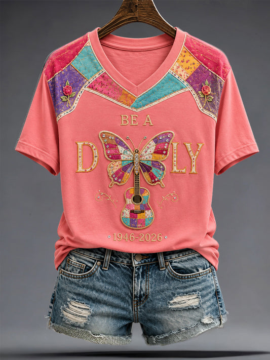 Women's Country Music Lover Floral Butterfly Art Printed T-shirt
