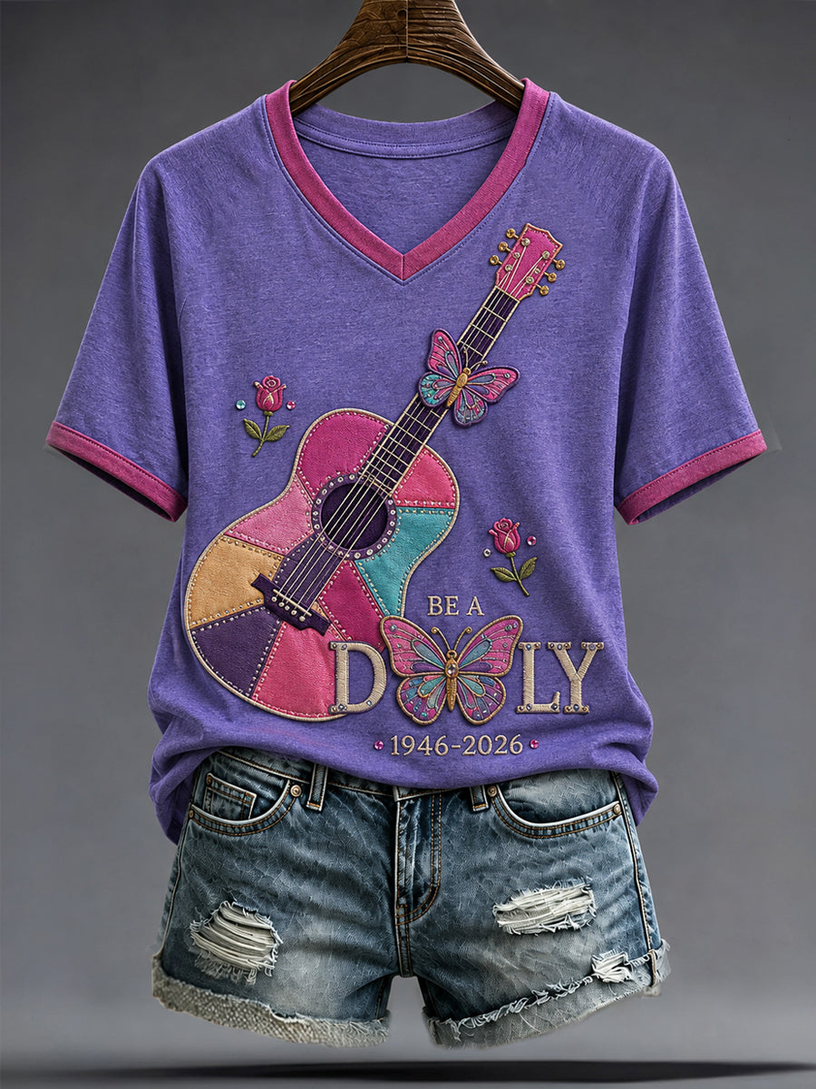Women's Country Music Lover Floral Butterfly Art Printed T-shirt