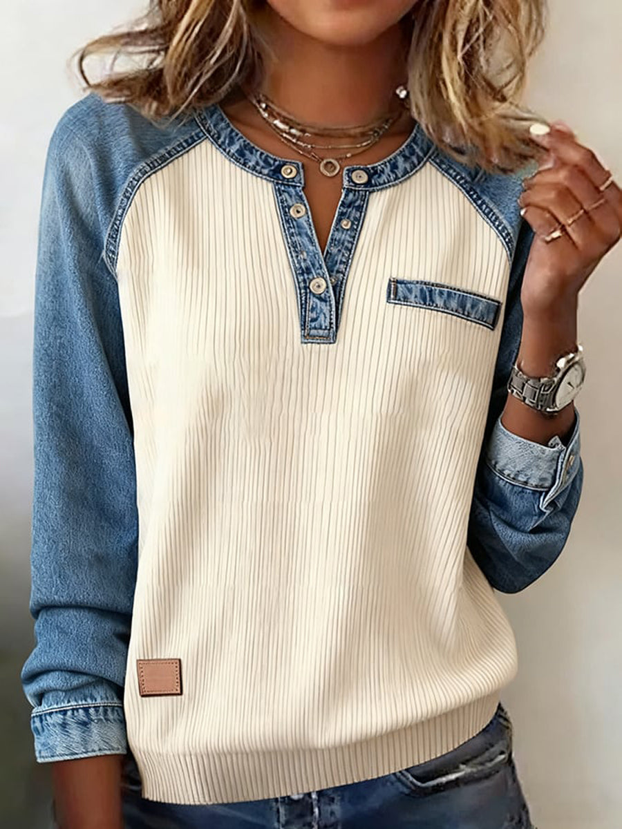 Women's Fashion Patchwork Design Cozy Top