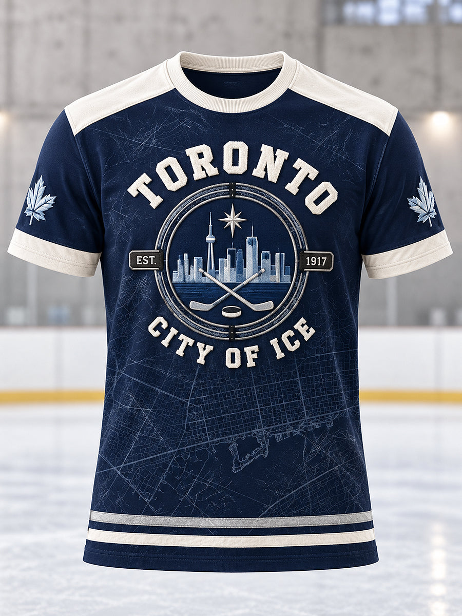 Men's Toronto Ice Hockey Printed Vintage Fashion Loose Short Sleeve T-Shirt