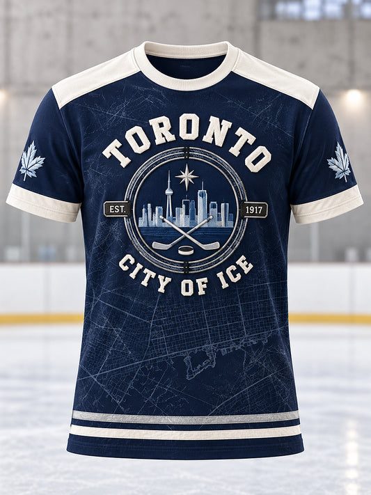 Men's Toronto Ice Hockey Printed Vintage Fashion Loose Short Sleeve T-Shirt