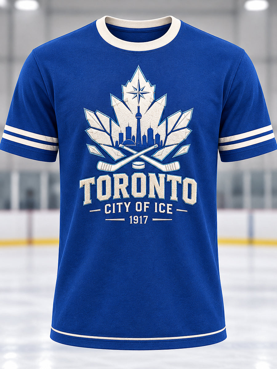 Men's Toronto Ice Hockey Printed Vintage Fashion Loose Short Sleeve T-Shirt