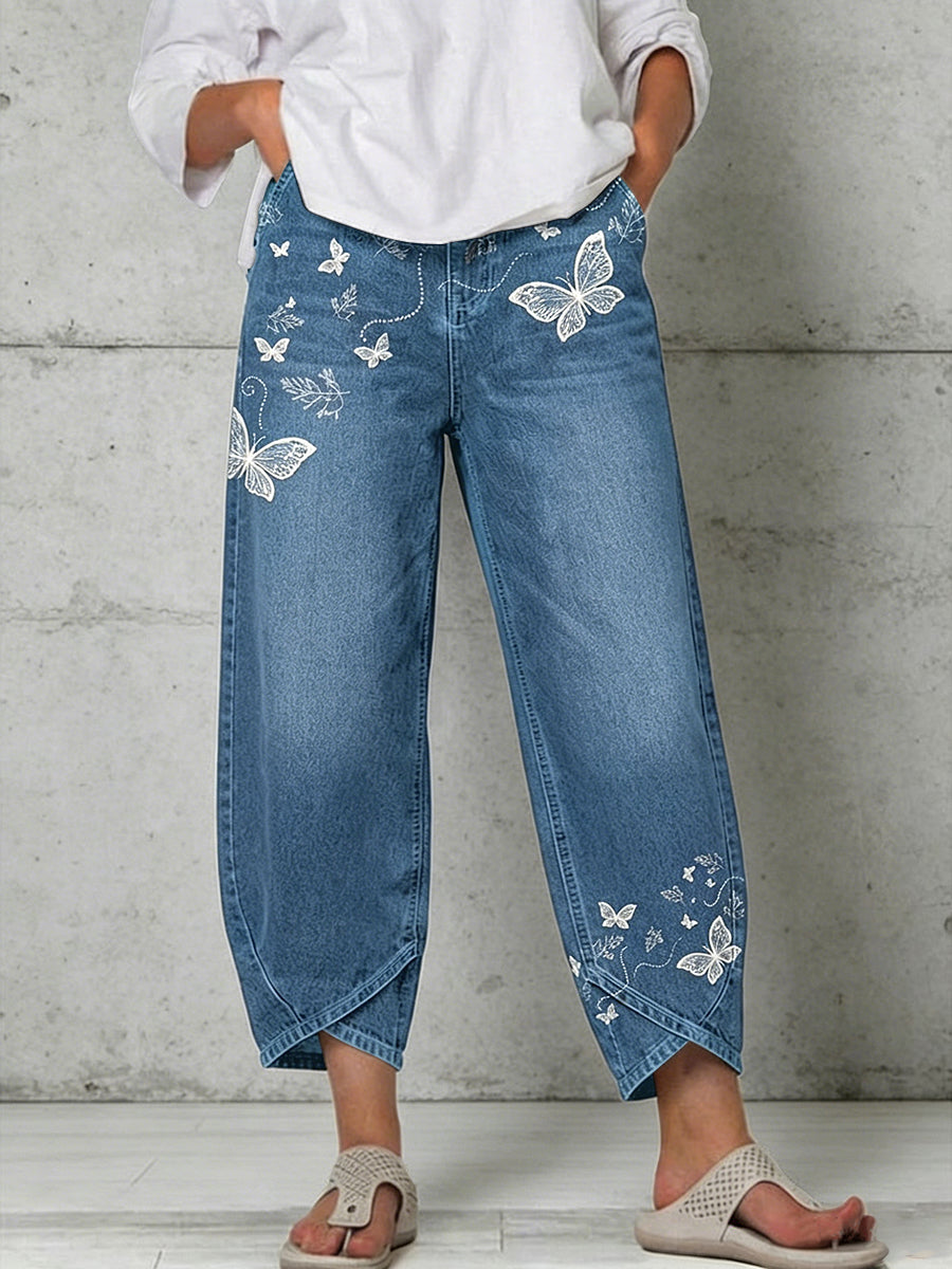 Women's Animal Butterfly Art Print Trousers