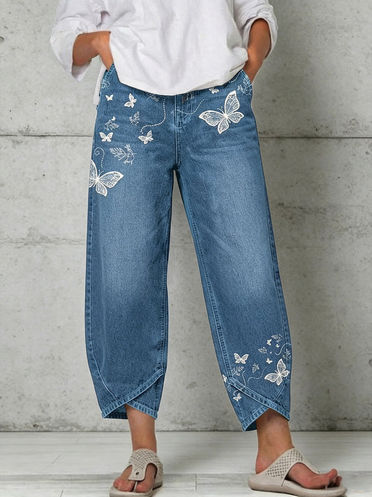 Women's Animal Butterfly Art Print Trousers