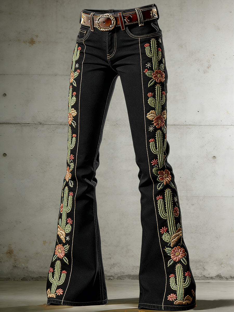 Women's Western Art Print Flared Trousers