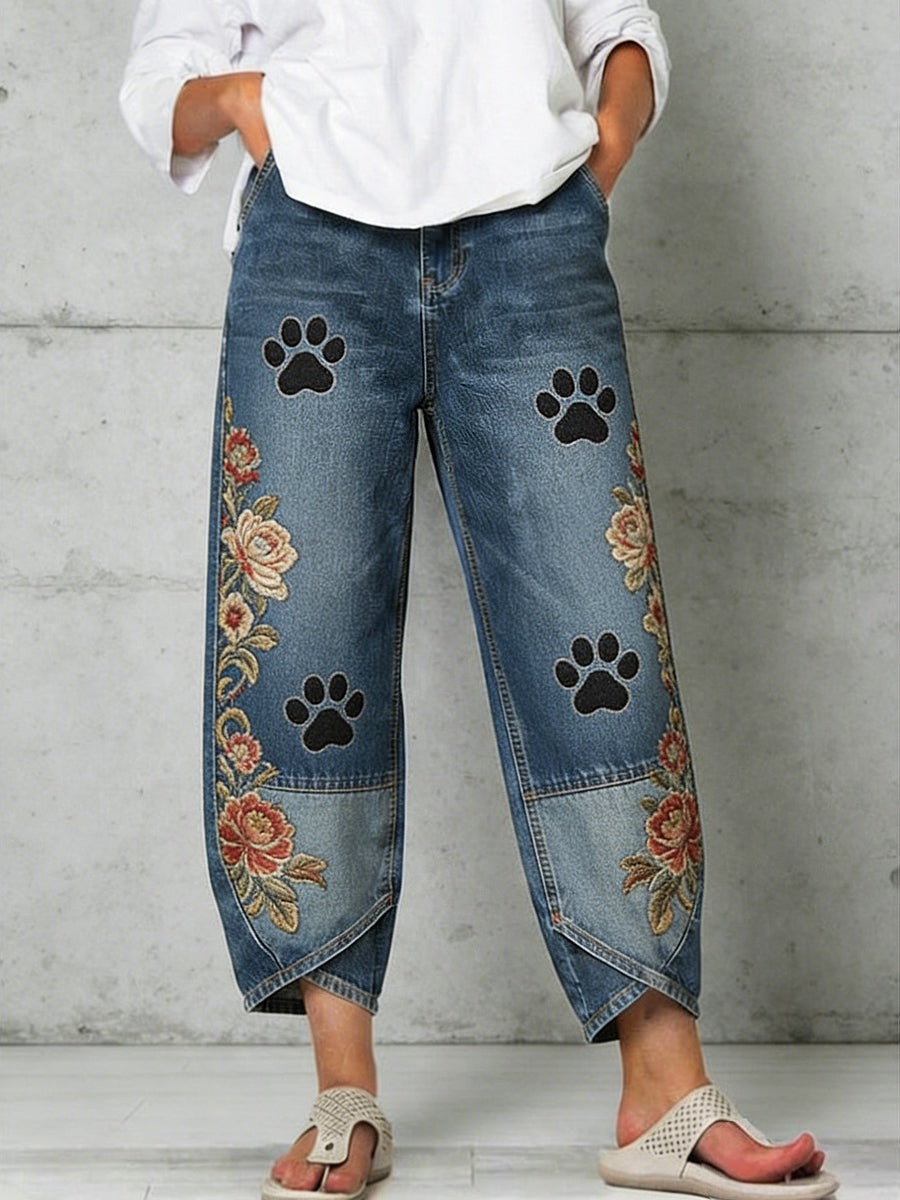 Women's Art Dog Paw Print  Trousers