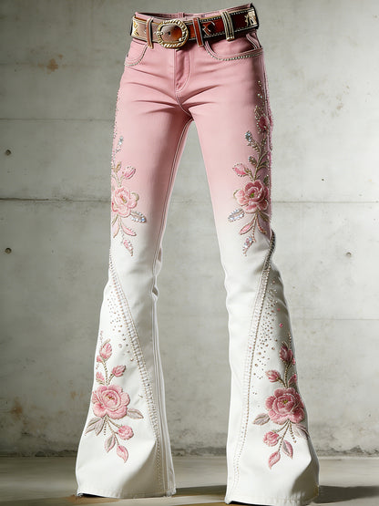 Women's Flower Art Print Flared Trousers