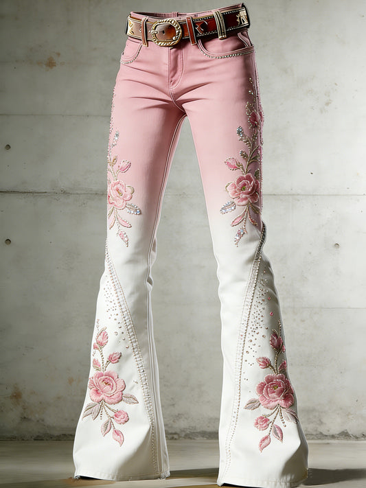 Women's Flower Art Print Flared Trousers