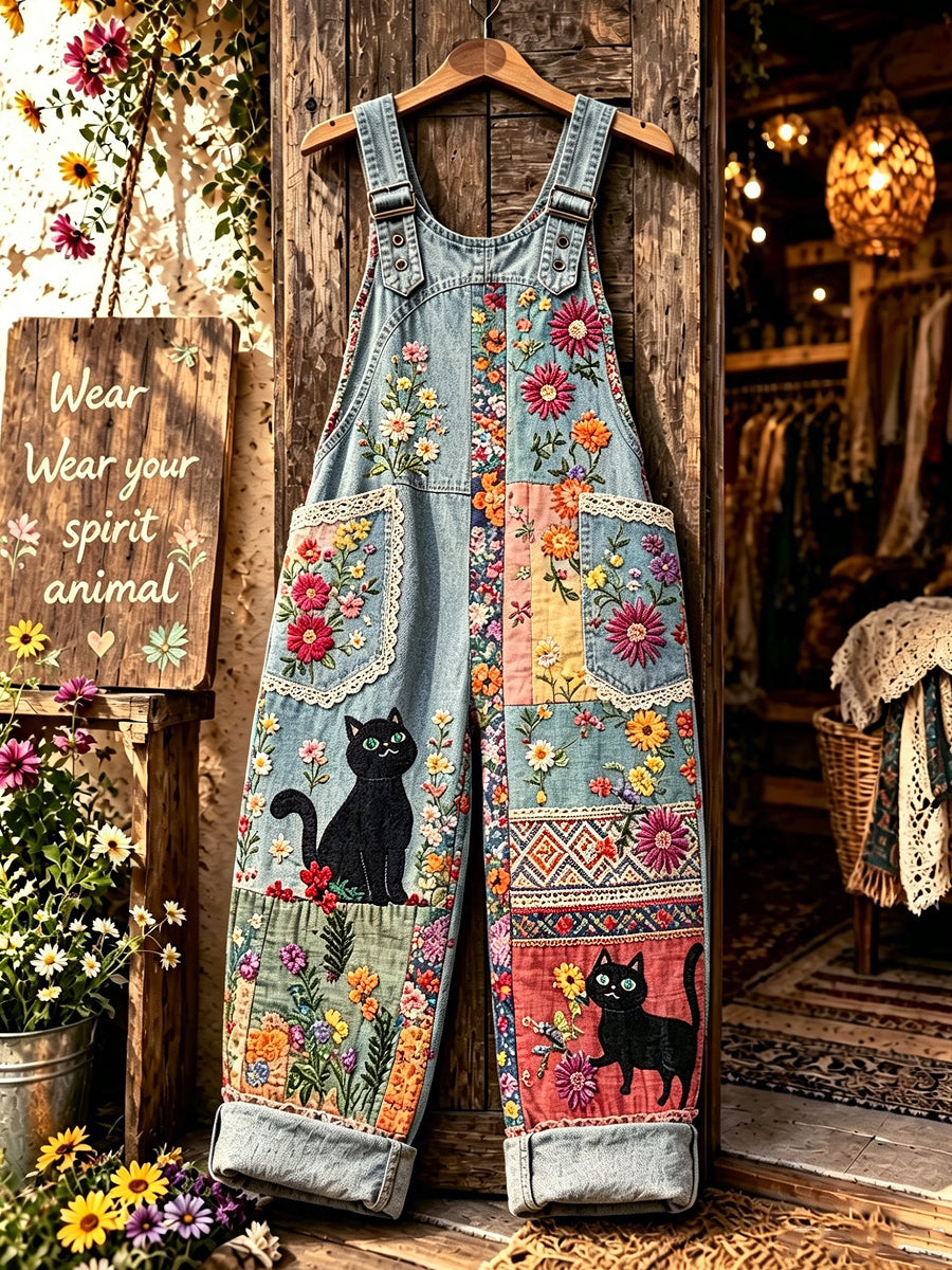 Women's Animal Cat Art Printed Strap Pants