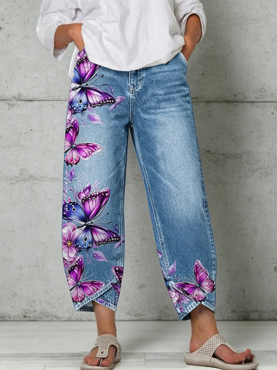 Women's Animal Butterfly Art Print Trousers