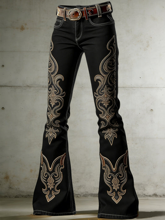 Women's Western Art Print Flared Trousers