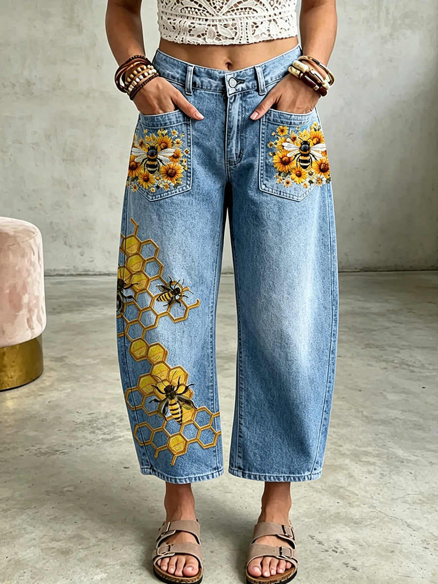 Women's Animal Bees Art Print Pocketing Trousers