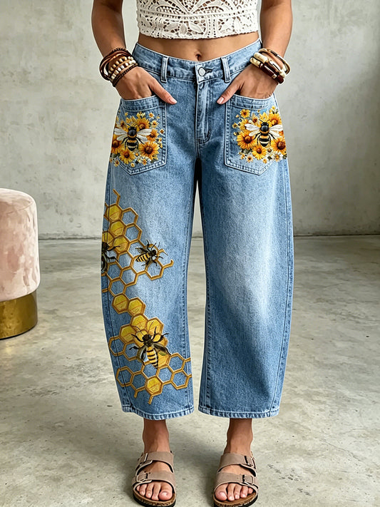 Women's Animal Bees Art Print Pocketing Trousers