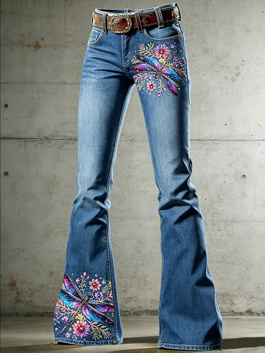 Women's Art Cat Print Flared Trousers