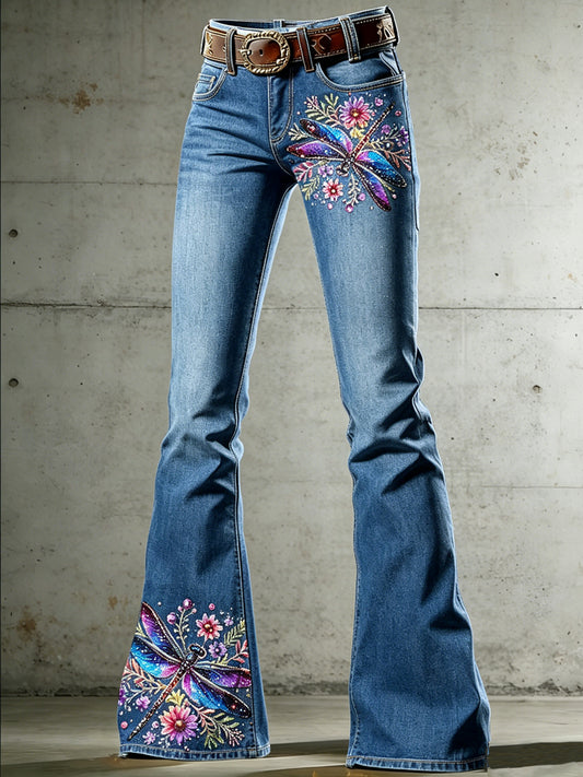 Women's Art Cat Print Flared Trousers