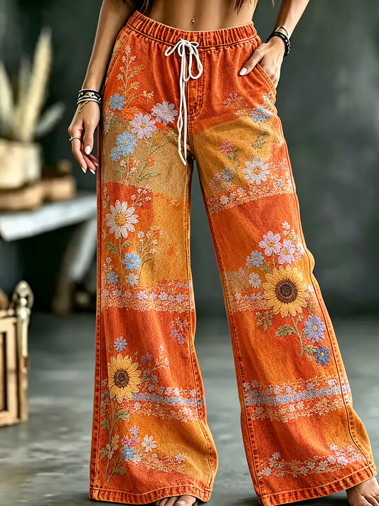 Women's Flower Art Print Trousers