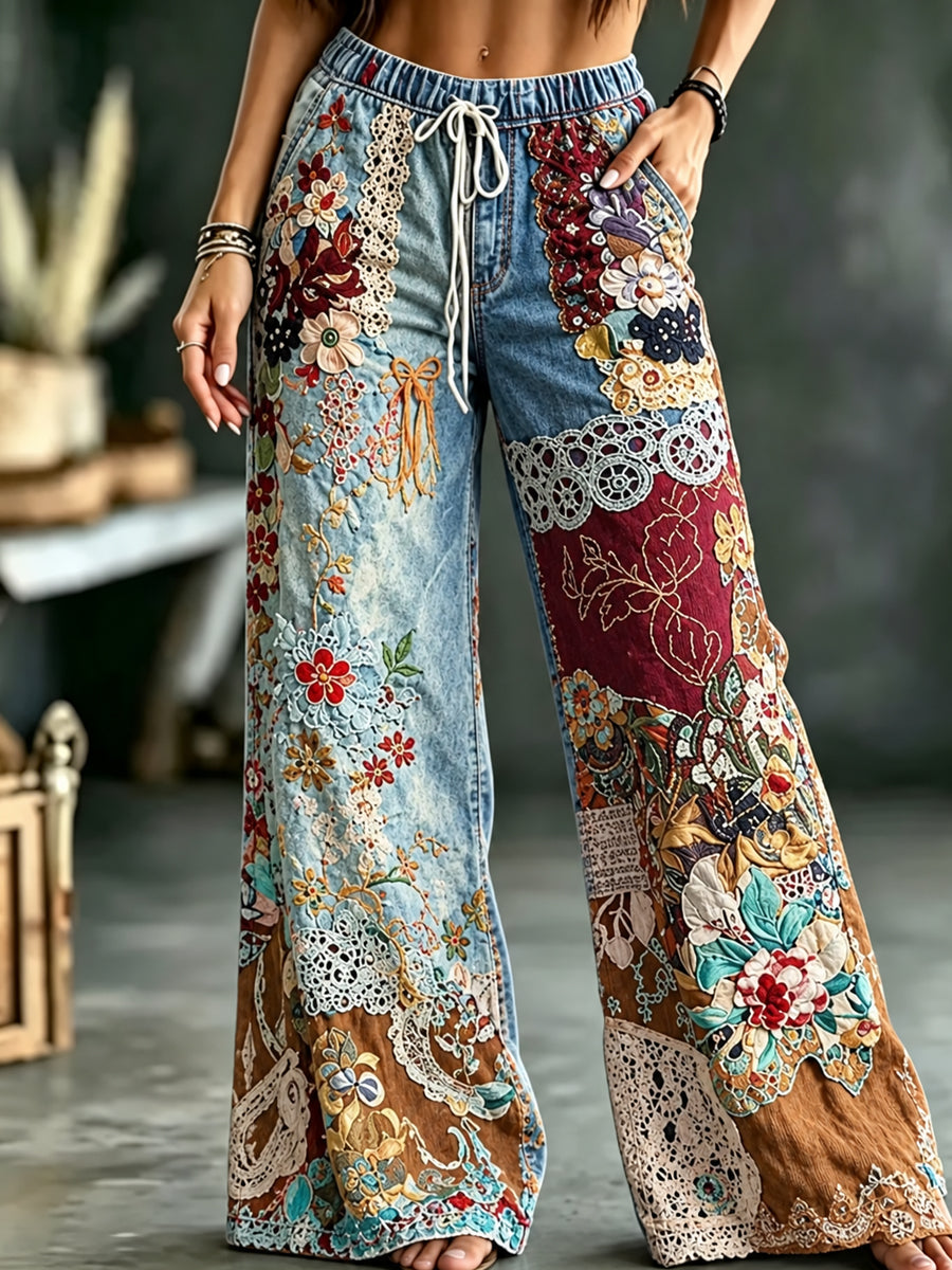 Women's Flower Art Print Trousers