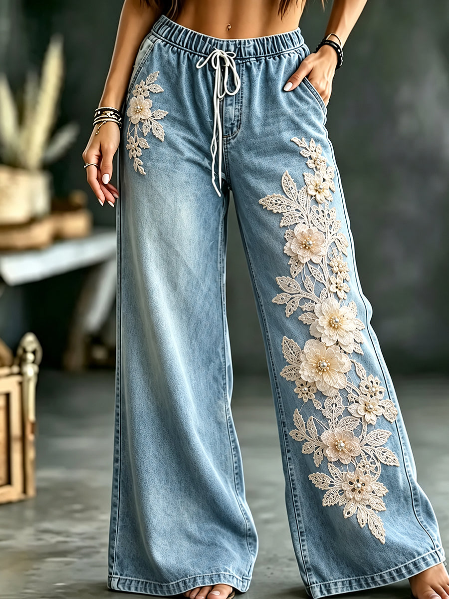 Women's Flower Art Print Trousers