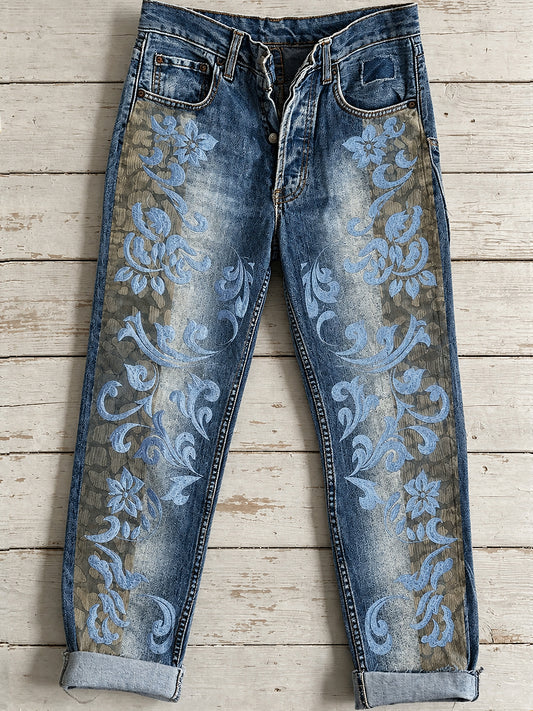 Women's Flower Art Print Jeans